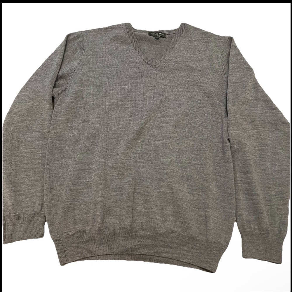 Lorenzo Magni Sweater Men's Large Gray V-Neck 100% Wool Made In Italy